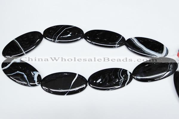 CAG3011 15.5 inches 25*50mm oval black line agate beads