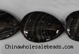 CAG3060 15.5 inches 22*30mm flat teardrop black line agate beads