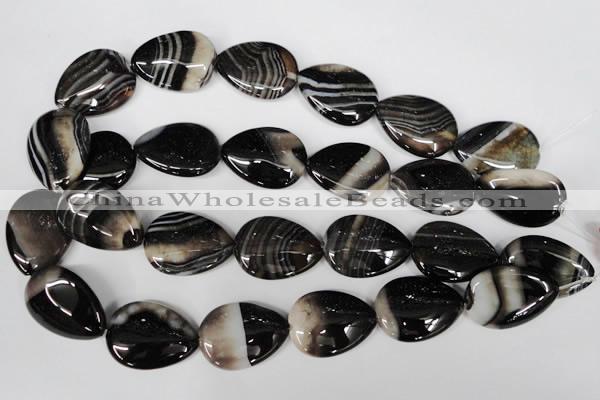 CAG3060 15.5 inches 22*30mm flat teardrop black line agate beads