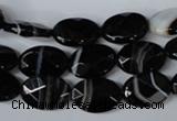 CAG3081 15.5 inches 10*14mm faceted oval black line agate beads