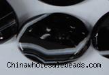 CAG3087 15.5 inches 25*35mm faceted oval black line agate beads