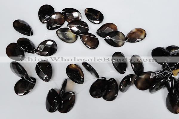 CAG3110 Top-drilled 18*25mm faceted flat teardrop black line agate beads