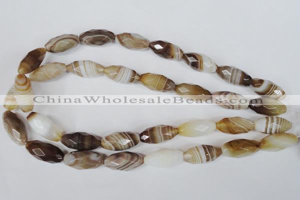 CAG3130 15.5 inches 12*25mm faceted rice brown line agate beads