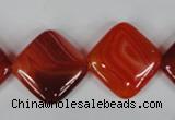 CAG3236 15.5 inches 20*20mm diamond red line agate beads