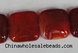 CAG3245 15.5 inches 20*20mm square red line agate beads