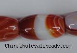CAG3275 15.5 inches 18*30mm drum red line agate beads