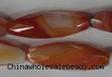 CAG3280 15.5 inches 13*40mm faceted rice red line agate beads
