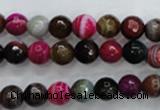 CAG3302 15.5 inches 8mm faceted round colorfull line agate beads