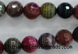 CAG3304 15.5 inches 12mm faceted round colorfull line agate beads
