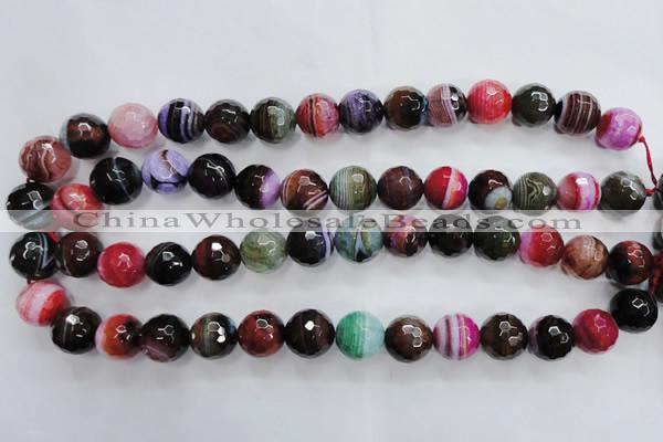 CAG3305 15.5 inches 14mm faceted round colorfull line agate beads