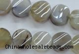 CAG3314 15.5 inches 14mm twisted coin natural grey agate beads