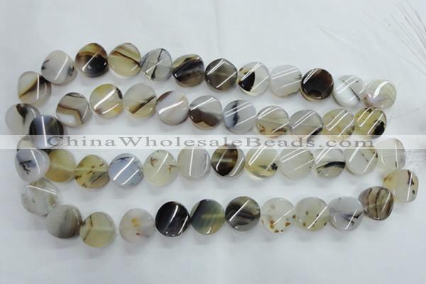 CAG3315 15.5 inches 16mm twisted coin natural grey agate beads