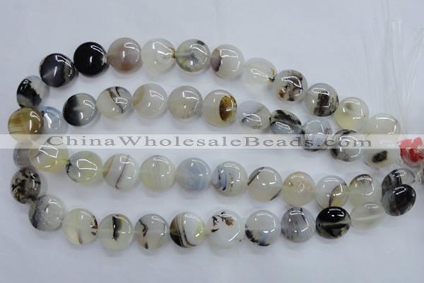 CAG3334 15.5 inches 16mm flat round natural grey agate beads