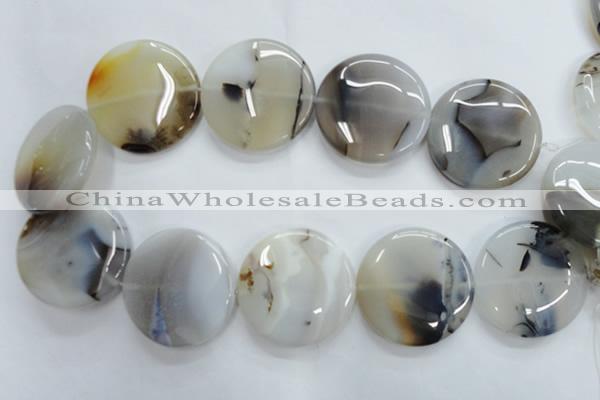 CAG3339 15.5 inches 40mm flat round natural grey agate beads