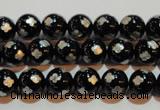 CAG3352 15.5 inches 8mm carved round black agate beads wholesale