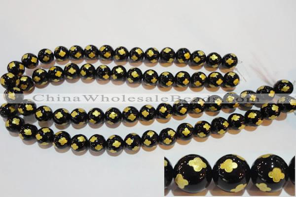 CAG3362 15.5 inches 8mm carved round black agate beads wholesale