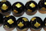 CAG3365 15.5 inches 14mm carved round black agate beads wholesale