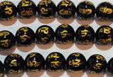 CAG3372 15.5 inches 8mm carved round black agate beads wholesale