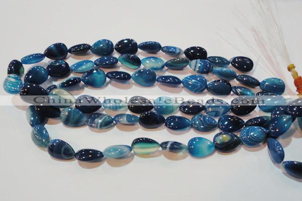 CAG3470 15.5 inches 13*18mm flat teardrop blue line agate beads