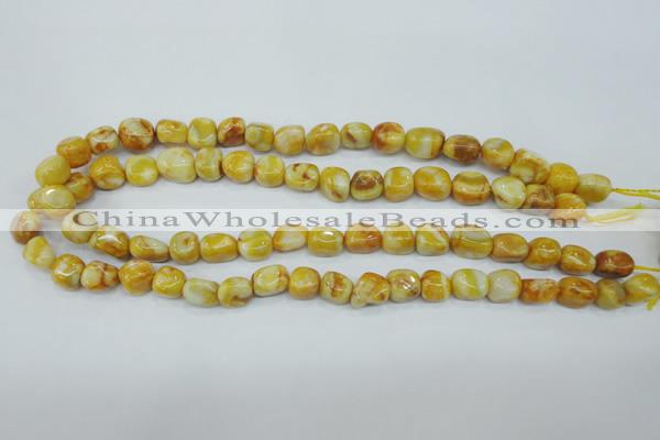 CAG3635 15.5 inches 10*12mm nuggets yellow crazy lace agate beads