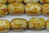 CAG3638 15.5 inches 15*20mm drum yellow crazy lace agate beads