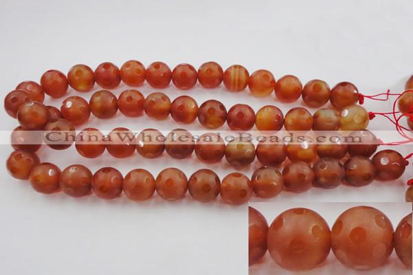 CAG3665 15.5 inches 16mm carved round matte red agate beads