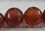 CAG3669 15.5 inches 24mm carved round matte red agate beads