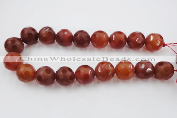 CAG3669 15.5 inches 24mm carved round matte red agate beads