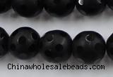 CAG3674 15.5 inches 14mm carved round matte black agate beads