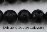 CAG3675 15.5 inches 16mm carved round matte black agate beads