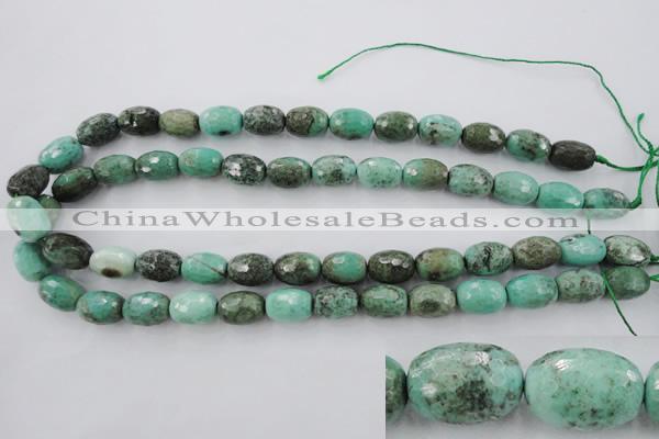 CAG3919 15.5 inches 10*14mm faceted rice green grass agate beads