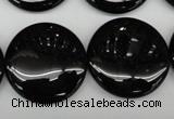 CAG4016 15.5 inches 25mm flat round black agate beads