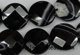 CAG4022 15.5 inches 18mm faceted coin black agate beads