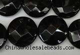 CAG4023 15.5 inches 20mm faceted coin black agate beads