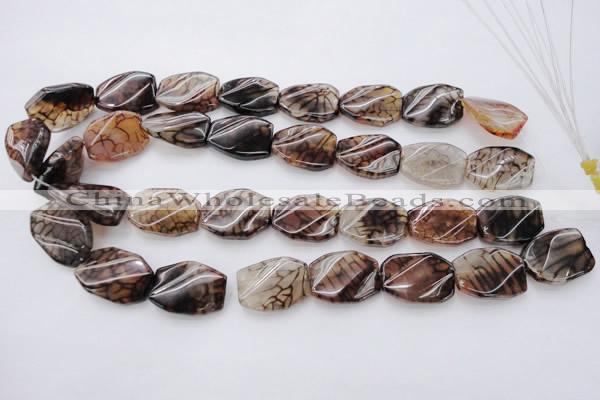 CAG4111 15.5 inches 18*25mm twisted rectangle dragon veins agate beads