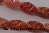 CAG4185 15.5 inches 6*12mm twisted rice natural fire agate beads