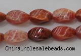 CAG4186 15.5 inches 8*16mm twisted rice natural fire agate beads