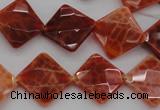 CAG4263 15.5 inches 14*14mm faceted diamond natural fire agate beads