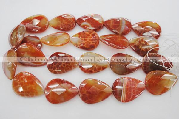 CAG4276 15.5 inches 25*35mm faceted flat teardrop natural fire agate beads