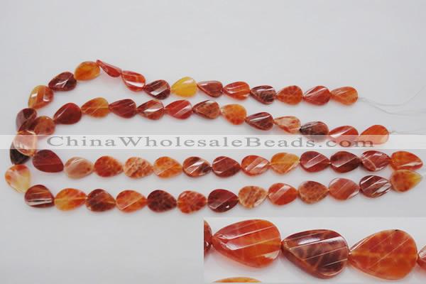 CAG4282 10*14mm faceted & twisted teardrop natural fire agate beads