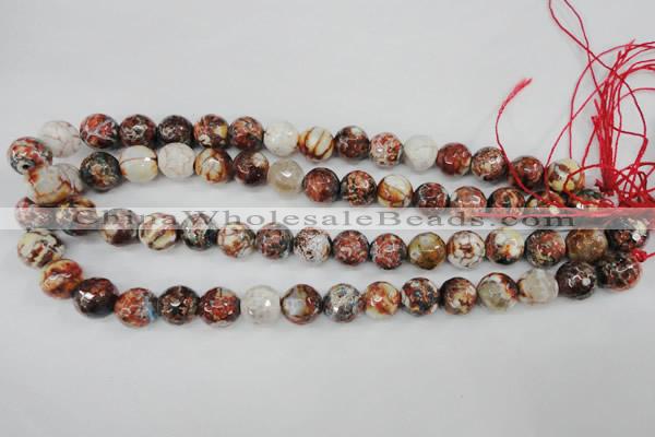CAG4548 15.5 inches 12mm faceted round fire crackle agate beads