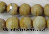 CAG4558 15.5 inches 14mm faceted round fire crackle agate beads