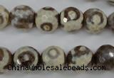 CAG4715 15 inches 10mm faceted round tibetan agate beads wholesale