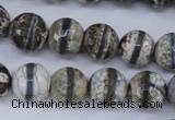 CAG4725 15 inches 12mm faceted round tibetan agate beads wholesale