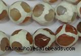 CAG4819 15 inches 14mm faceted round tibetan agate beads wholesale