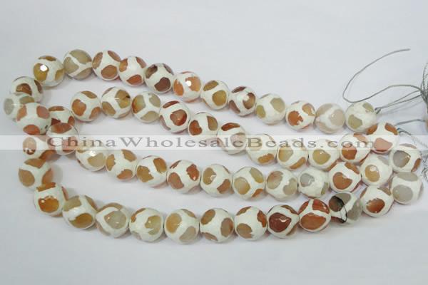 CAG4819 15 inches 14mm faceted round tibetan agate beads wholesale