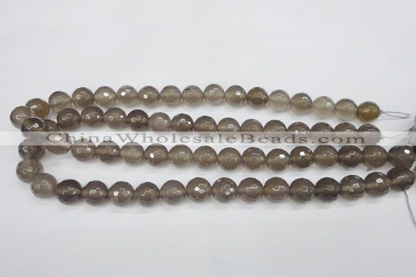 CAG4828 15 inches 12mm faceted round grey agate beads wholesale