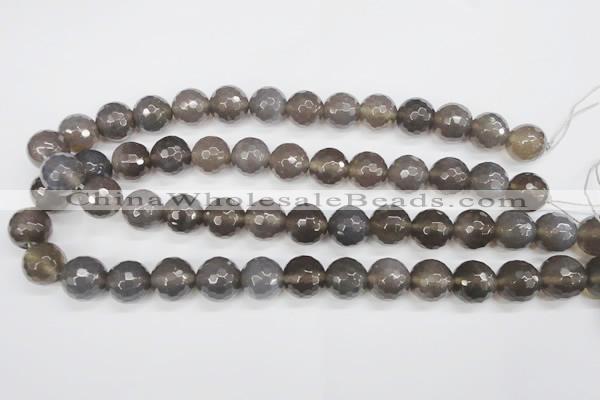 CAG4829 15 inches 14mm faceted round grey agate beads wholesale