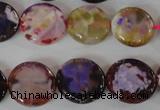 CAG4893 15 inches 15mm faceted coin fire crackle agate beads