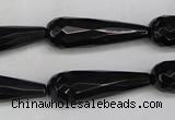CAG5064 15.5 inches 10*30mm faceted teardrop black agate beads